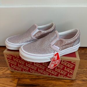 Vans Kids Classic Slip-On Glitter Shoe - Pink and Silver Sparkle